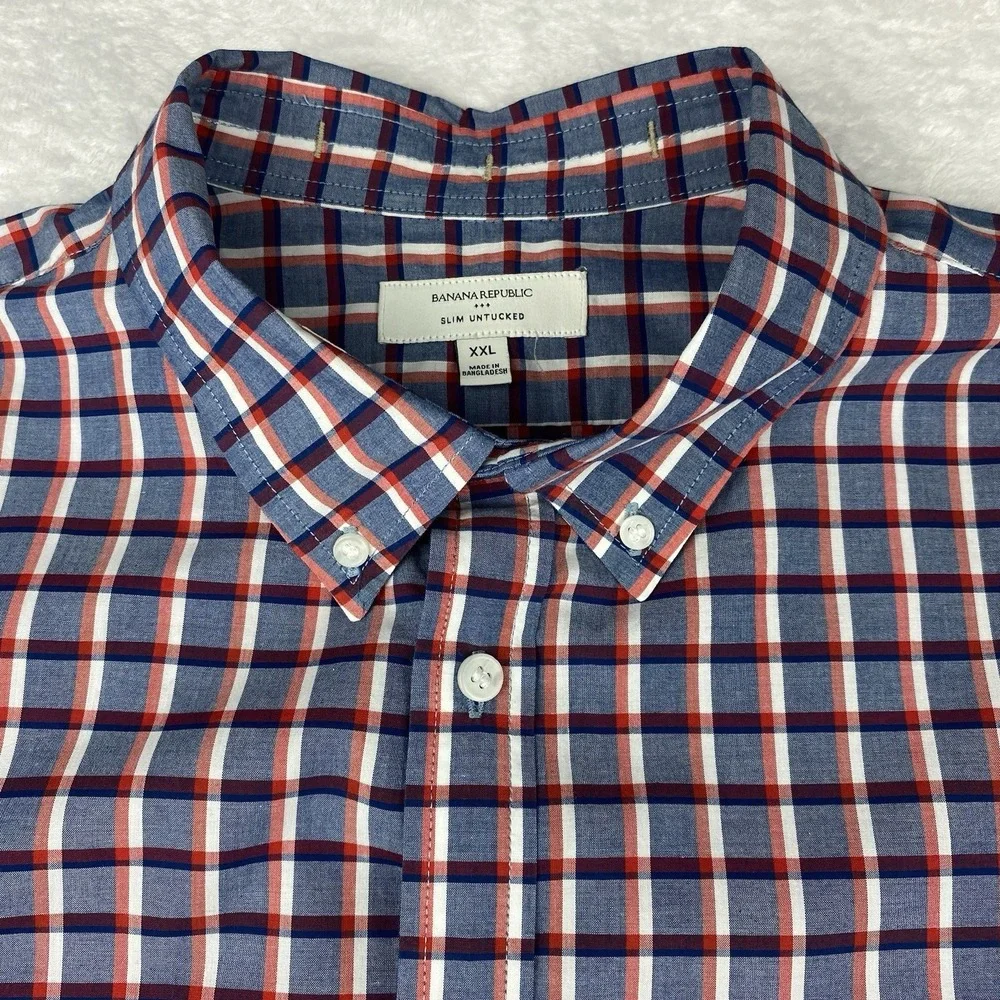Banana Republic Shirt Men's XXL Red/White/Blue Checks Slim Fit‎ Untuck